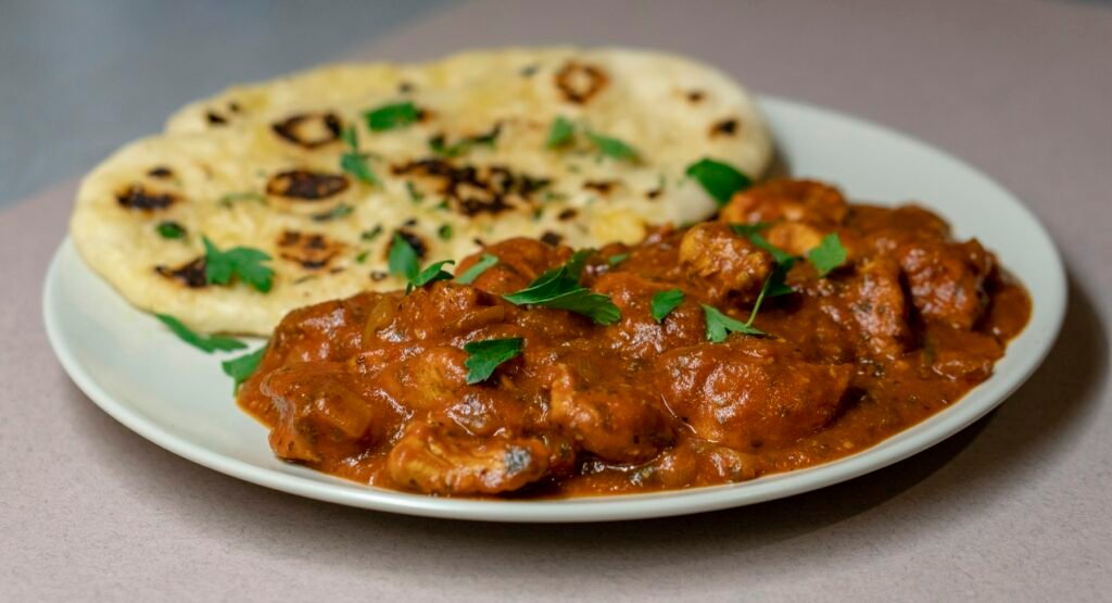 Traditional Indian feast with paneer, dal makhani and fresh naan